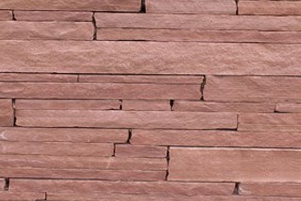 Lyons Red sandstone strip stone. Natural cleft horizontal coursing.