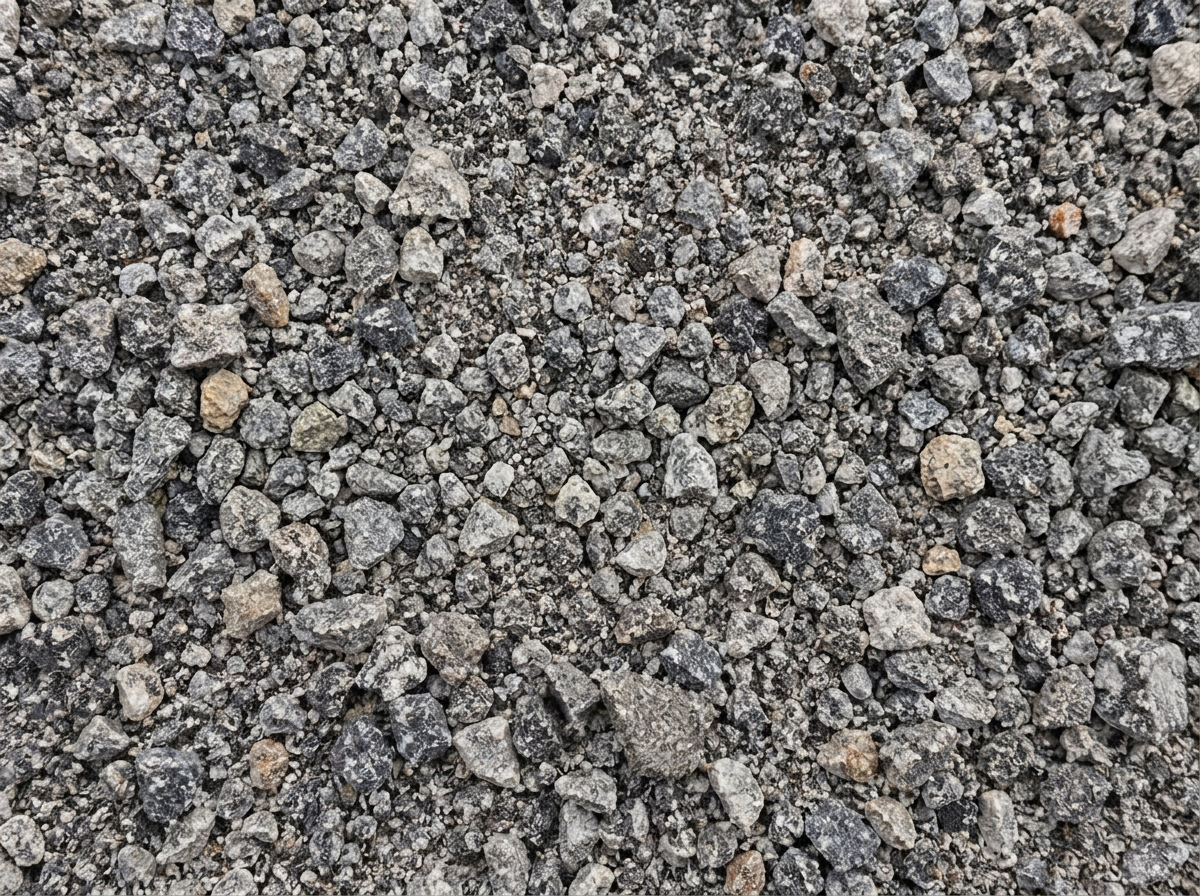 Crusher fines. Fine angular grey and tan crushed granite.