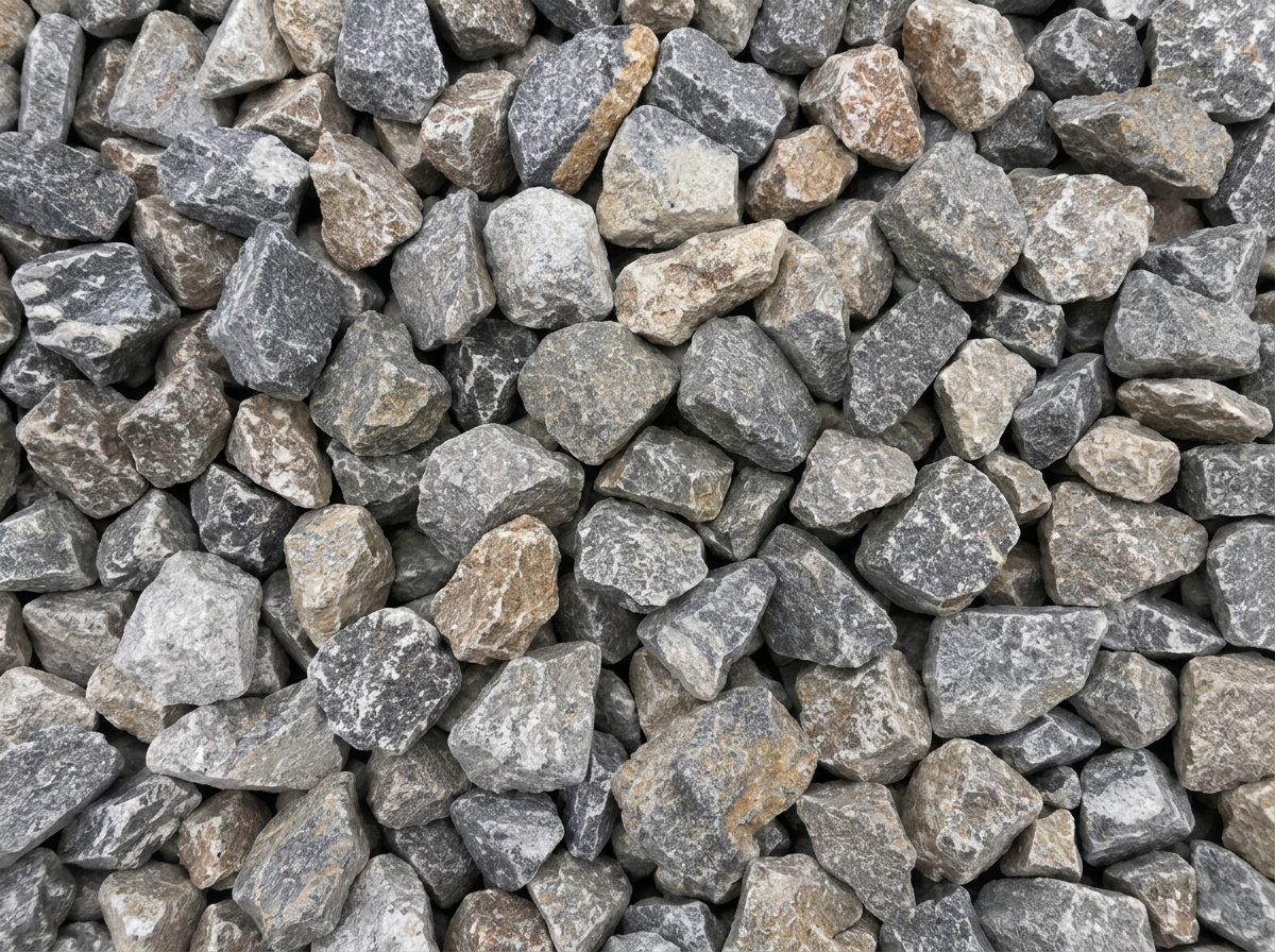 Drain and leach rock. Clean open-graded grey and warm tan stone.